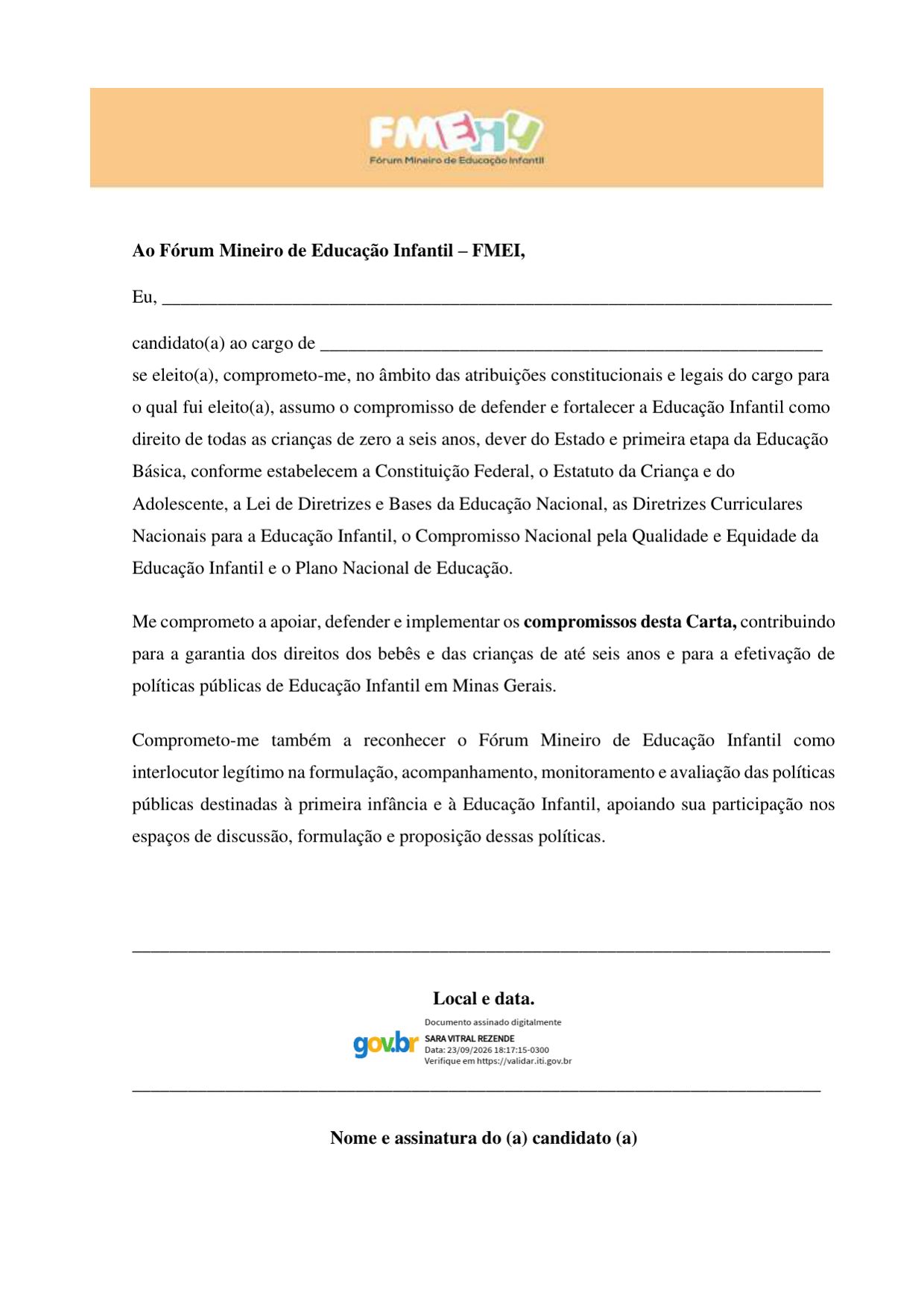 Carta de compromisso com as infâncias e a educação infantil — página 8 de 8