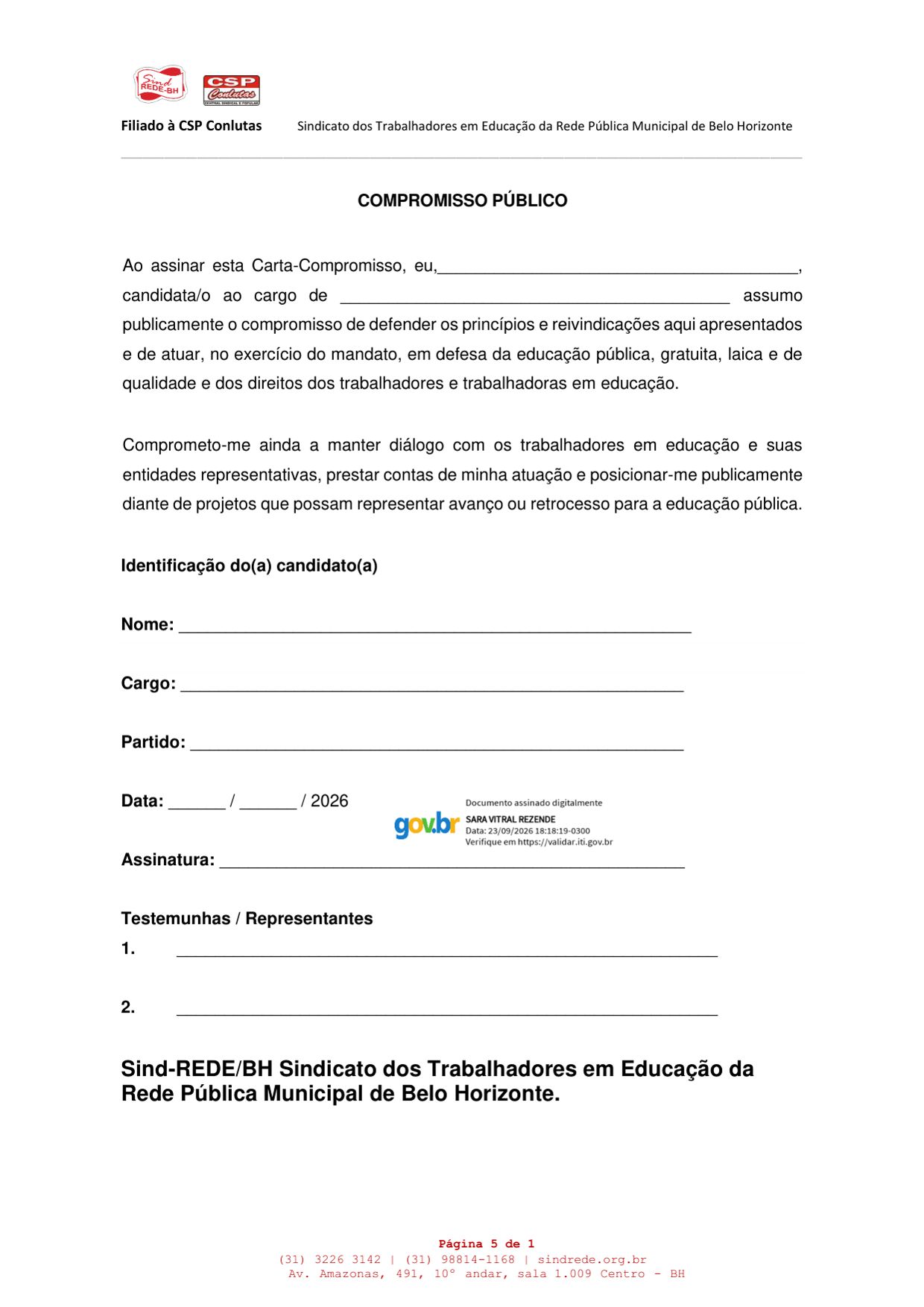 Carta-compromisso com a educação pública, gratuita, laica e de qualidade — página 5 de 5